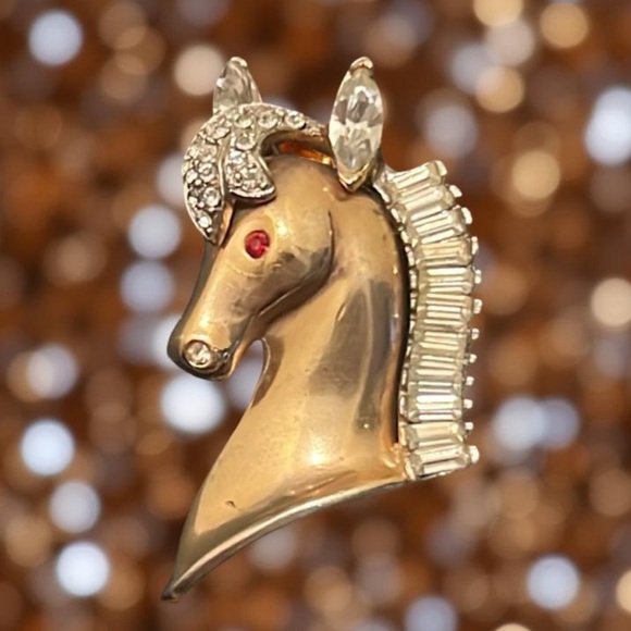 Vintage Art Deco Gold Filled Crystal Rhinestone Majestic Hoarse Pegasus Brooch - Picture 7 of 12